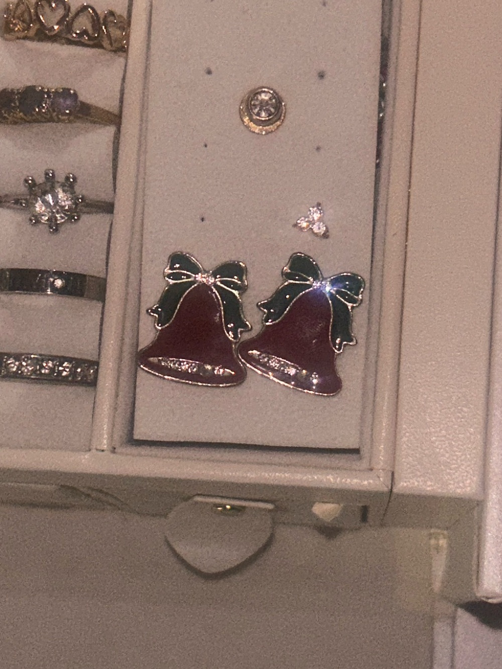 Holiday Bell Stud Earrings with Green Bows